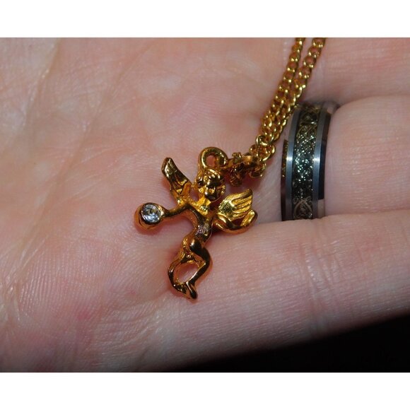 April Cherub Birth Stone Gold Tone Pendant Necklace - Picture 3 of 4